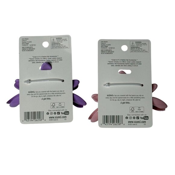Scunci Flower Claw Clips 2 Pack Purple Pink Large Hair Claw Pastel Spring Gift - Picture 2 of 7
